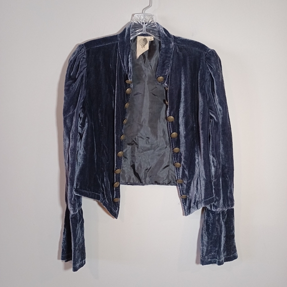 z supply black sheep velvet victorian military Open Front Crop jacket Blue Sz M - Picture 1 of 8